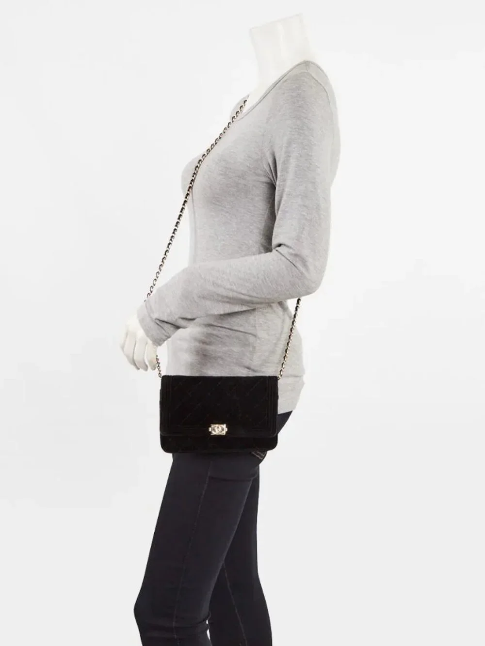 Chanel Black Quilted Velvet Boy WOC Clutch Bag